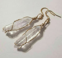 Rock Quartz Crystal Point Gold Plated Wire Wrapped Artisan Earrings