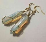 Opalite Crystal Point Gold Plated Wire Wrapped Artisan Earrings