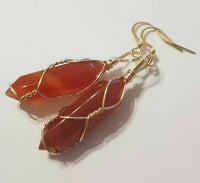 Carnelian Crystal Point Gold Plated Wire Wrapped Artisan Earrings