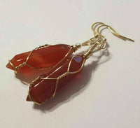 Carnelian Crystal Point Gold Plated Wire Wrapped Artisan Earrings