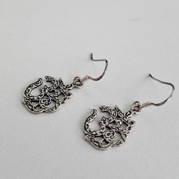 925 Sterling Silver OM Yoga Symbol Mantra Dangle Solid Silver Earrings