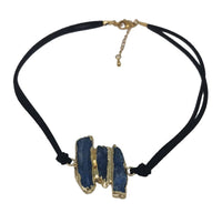 Raw Kyanite Gold Plated Black Velvet Suede Choker Necklace