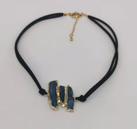 Raw Kyanite Gold Plated Black Velvet Suede Choker Necklace