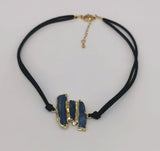Raw Kyanite Gold Plated Black Velvet Suede Choker Necklace