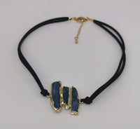 Raw Kyanite Gold Plated Black Velvet Suede Choker Necklace