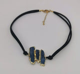 Raw Kyanite Gold Plated Black Velvet Suede Choker Necklace