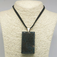 Natural Blue Fossil Coral Huge Pendant with Black Velvet Cord Necklace