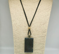Natural Blue Fossil Coral Huge Pendant with Black Velvet Cord Necklace