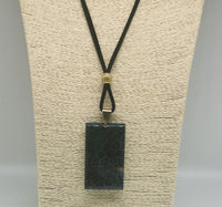 Natural Blue Fossil Coral Huge Pendant with Black Velvet Cord Necklace