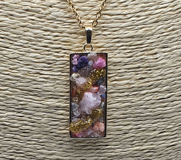 Raw Agate Druzy Quartz Pendant Gold Plated Stainless Steel Chain Necklace