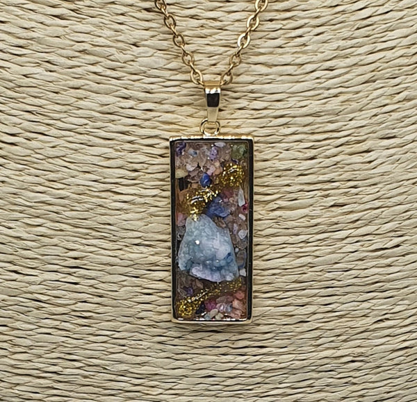 Raw Agate Druzy Quartz Pendant Gold Plated Stainless Steel Chain Necklace
