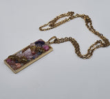 Raw Agate Druzy Quartz Pendant Gold Plated Stainless Steel Chain Necklace