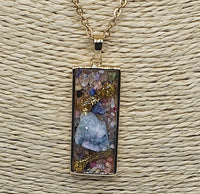 Raw Agate Druzy Quartz Pendant Gold Plated Stainless Steel Chain Necklace