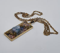 Raw Agate Druzy Quartz Pendant Gold Plated Stainless Steel Chain Necklace