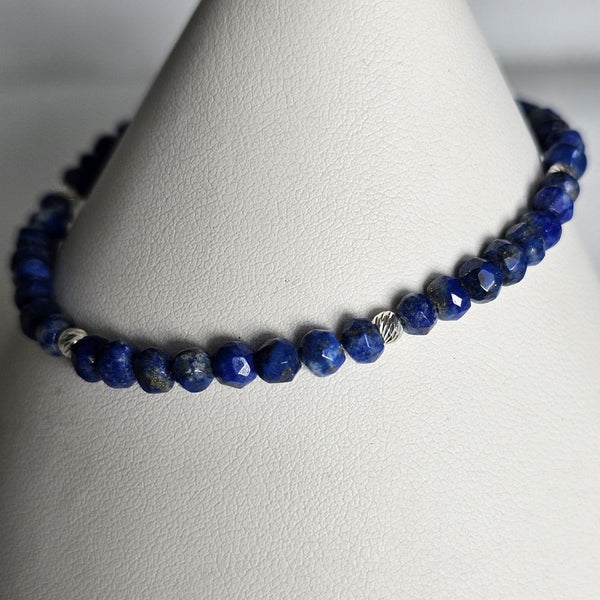925 Sterling Silver & Lapis Lazuli Faceted Gemstone Beads Bracelet