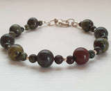 Dragon Bloodstone 925 Sterling Silver Bracelet- Artisan Handmade 7"