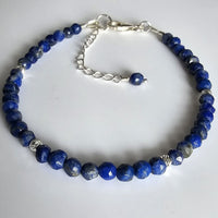 925 Sterling Silver & Lapis Lazuli Faceted Gemstone Beads Bracelet