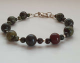 Dragon Bloodstone 925 Sterling Silver Bracelet- Artisan Handmade 7"