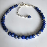 925 Sterling Silver & Lapis Lazuli Faceted Gemstone Beads Bracelet