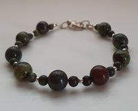 Dragon Bloodstone 925 Sterling Silver Bracelet- Artisan Handmade 7"