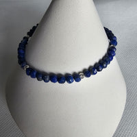 925 Sterling Silver & Lapis Lazuli Faceted Gemstone Beads Bracelet