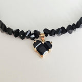 Black Crystal Heart & Beads- Gold Plated Necklace Choker -#2