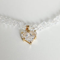 Clear Crystal Heart Beaded Gold Plated Necklace Choker -#1