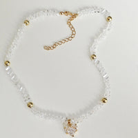 Clear Crystal Heart Beaded Gold Plated Necklace Choker -#1