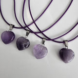 Amethyst crystal heart healing yoga reiki charm stainless steel choker necklace