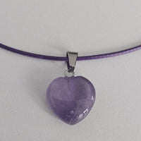 Amethyst crystal heart healing yoga reiki charm stainless steel choker necklace