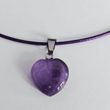Amethyst crystal heart healing yoga reiki charm stainless steel choker necklace