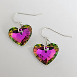 Purple & Green AB Crystal Hearts 925 Sterling Silver Earrings