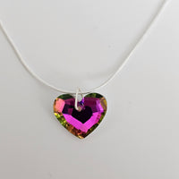 Purple & Green Crystal AB Heart Pendant 925 Sterling Silver Snake Chain Necklace