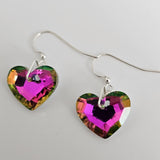 Purple & Green AB Crystal Hearts 925 Sterling Silver Earrings