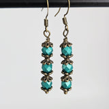 Czech Crystals Antique Bronze Column Drop Earrings - Peacock