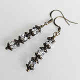 Czech Crystals Antique Bronze Column Drop Earrings - Clear Vitrail