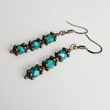 Czech Crystals Antique Bronze Column Drop Earrings - Peacock