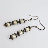 Czech Crystals Antique Bronze Column Drop Earrings - Metalic Brass