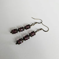 Czech Crystals Antique Bronze Column Drop Earrings - Rose