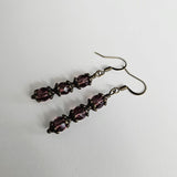 Czech Crystals Antique Bronze Column Drop Earrings - Rose