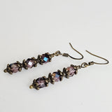 Czech Crystals Antique Bronze Column Drop Earrings - Light Purple