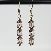 Czech Crystals Antique Bronze Column Drop Earrings - Pinkish