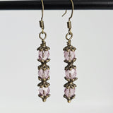 Czech Crystals Antique Bronze Column Drop Earrings - Pinkish