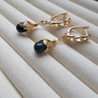 Natural Dark Green Emerald Faceted Teardrop 18k Gold Plated Earrings