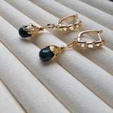 Natural Dark Green Emerald Faceted Teardrop 18k Gold Plated Earrings