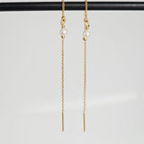 Pull Through 18K Gold Plated Chain with Tiny White Pearl Long Earrings