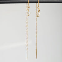 Pull Through 18K Gold Plated Chain with Tiny White Pearl Long Earrings