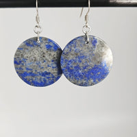 Lapis Lazuli Medium Round Disk 925 Sterling Silver Handmade Artisan Earrings