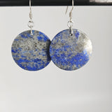 Lapis Lazuli Medium Round Disk 925 Sterling Silver Handmade Artisan Earrings