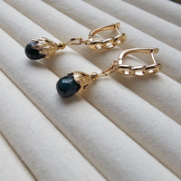 Natural Dark Green Emerald Faceted Teardrop 18k Gold Plated Earrings
